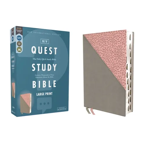 Niv, Quest Study Bible, Large Print, Leathersoft, Gray/Pink, Thumb Indexed, Comfort Print: The Only Q and A Study Bible
