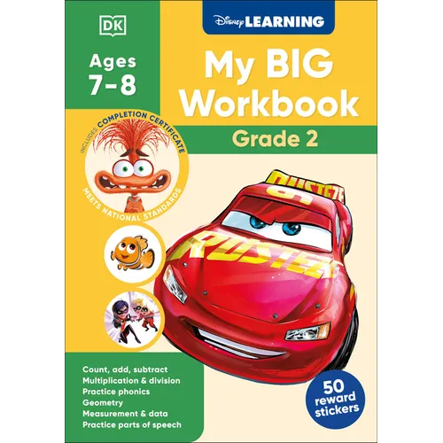 Disney Learning Big Workbook Grade 2: Math & English Workbook for Kids Aged 7-9, Curriculum-Based