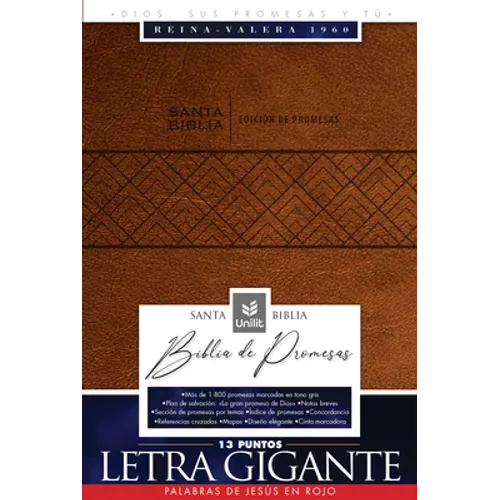 Santa Biblia de Promesas Reina Valera 1960 / Letra Gigante - 13 Puntos / Piel Especial Con Cierre / Café // Spanish Promise Bible Rvr 1960 / Giant Pri