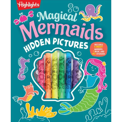 Magical Mermaids Hidden Pictures: Kids Mermaid Coloring Book with Markers Featuring Over 40 Ready-To-Color Stickers, Hidden Pictures Scenes with Under