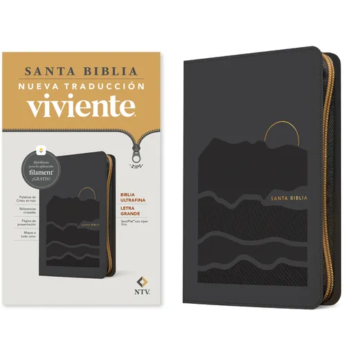 Biblia Ultrafina Ntv, Letra Grande de Zíper Con Filament (Sentipiel, Gris, Letra Roja)