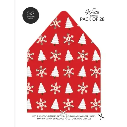 Christmas Pattern Envelope Liners Euro Flap 5x7 with Red & White Design: For Invitation Envelopes for Holidays, Birthdays, Weddings (28 Pack)