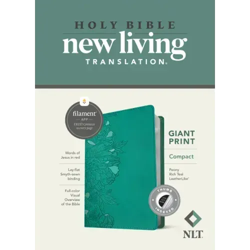 NLT Compact Giant Print Bible, Filament Enabled (Leatherlike, Peony Rich Teal, Indexed, Red Letter)