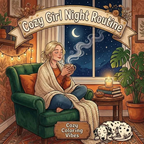 Cozy Girl Night Routine: Easy Bold Line Art Coloring Book Relaxing Nighttime Self-Care Rituals, Bedtime Wind-Down Routines & Cozy Home Comfort Scenes