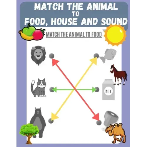 Match the Animal to Food, House and Sound: Activity book for Kids, Pre K to Kindergarten, Ages 3 - 6, Matching and Identifying, Children's fun Workboo