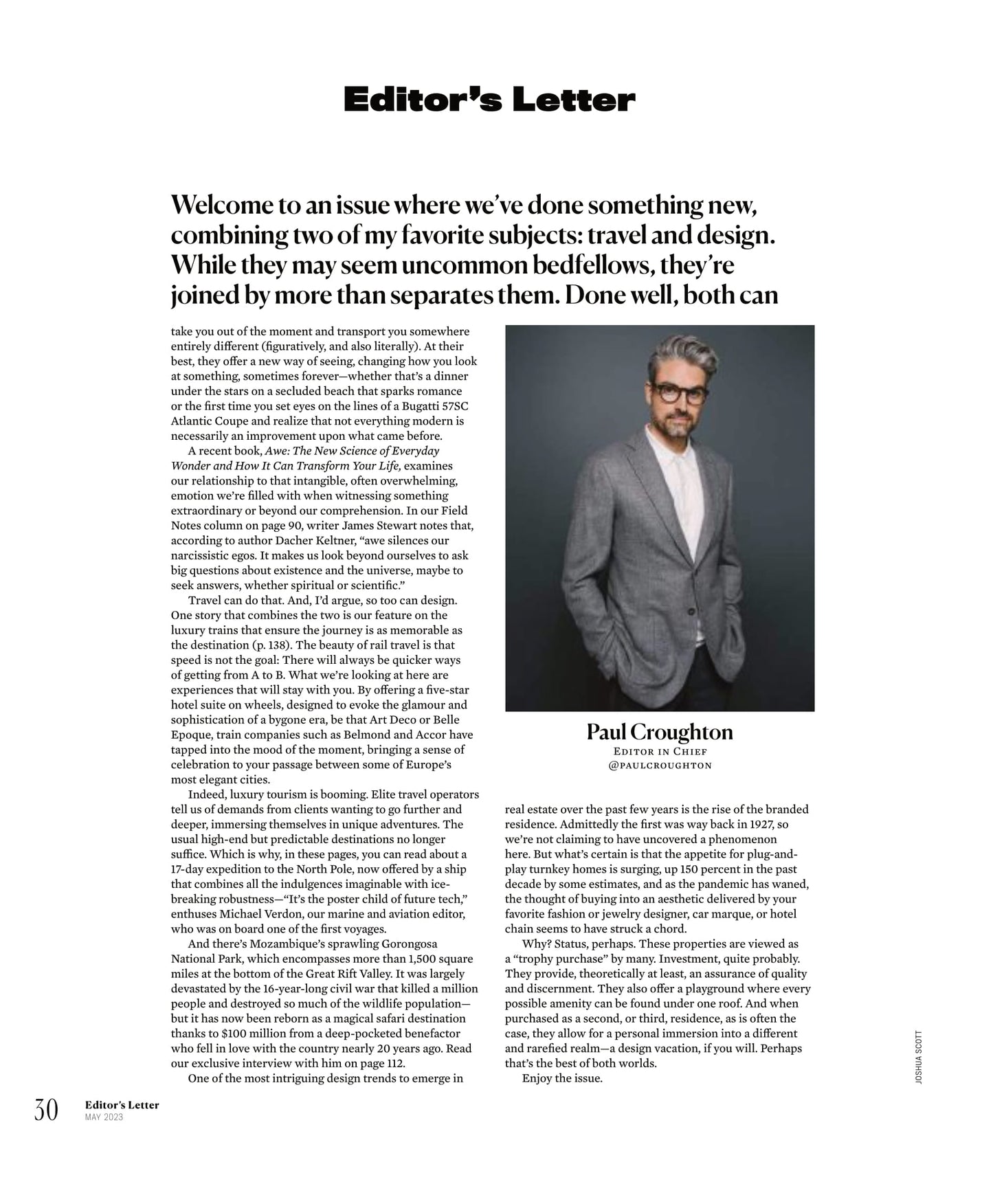 Robb Report - The Design & Travel Issue May 2023: Change Your View, North Pole Cruise Ship, Mozambique Gorongosa National Park, Branded Residences, Cuba Banding Together, Old-School Travel & More!