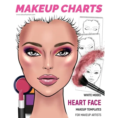 Makeup Charts - Face Charts for Makeup Artists: White Model - HEART face shape