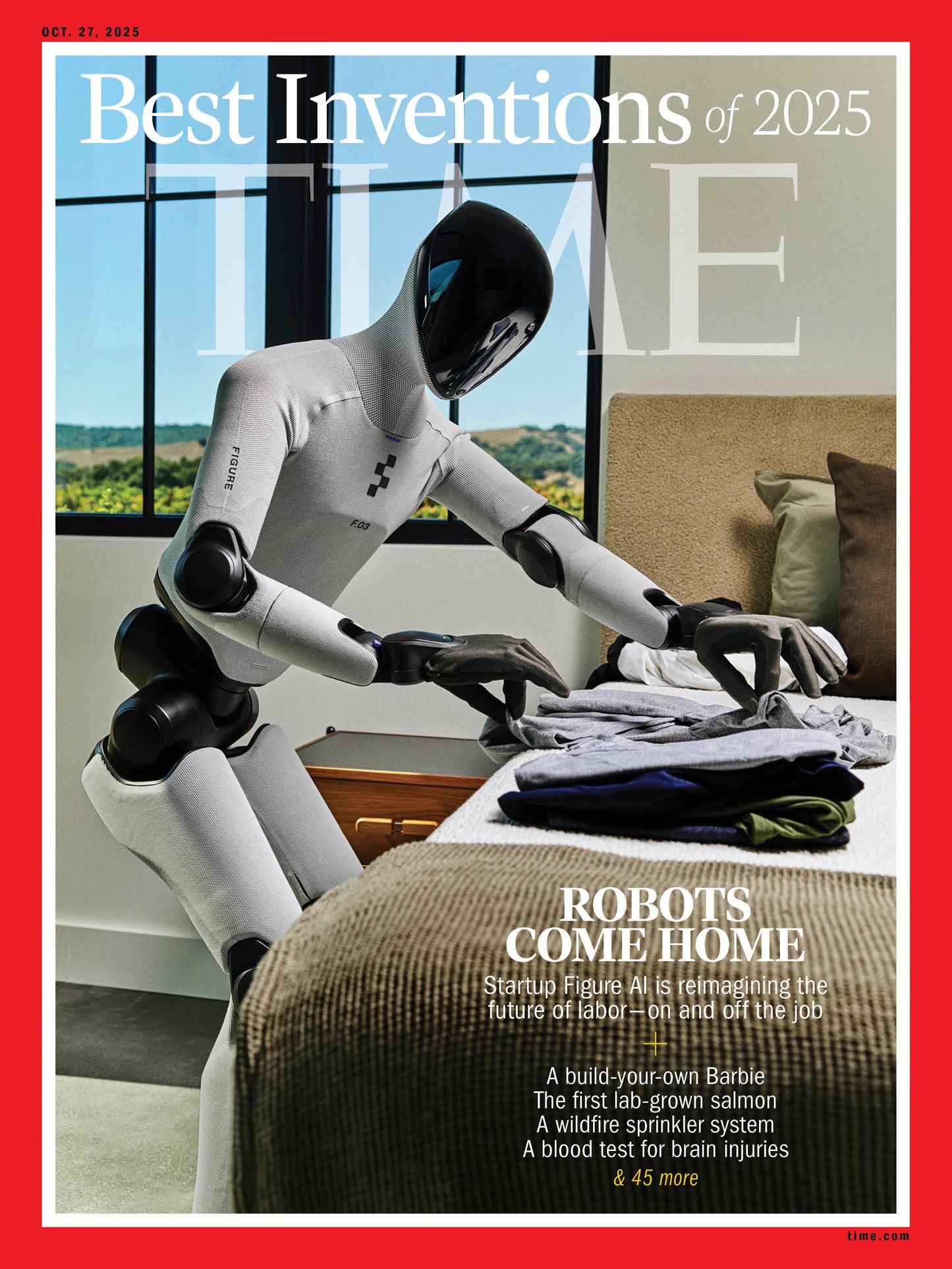 TIME Magazine - 10.27.25 Edition: Best Inventions of 2025 - Robots Come Home, Build your own Barbie, A Wildfire Sprinkler System, A Blood Test for Brain Injuries, First Lab-Grown Salmon, and More!