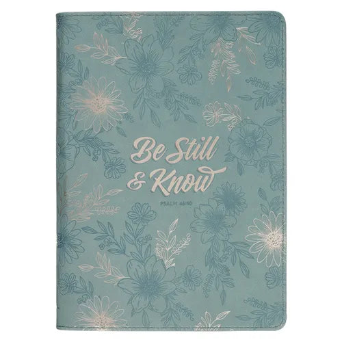 Christian Art Gifts Classic Journal Be Still & Know Psalm 46:10 Bible Verse, Inspirational Scripture Notebook, Ribbon Marker, Teal Vegan Leather Flexc