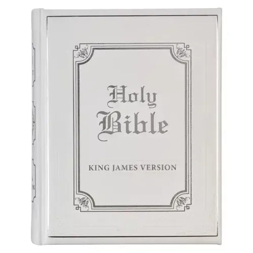 KJV Holy Bible, Classically Illustrated Heirloom Family Bible, Faux Leather Hardcover - Ribbon Markers, King James Version, White/Silver