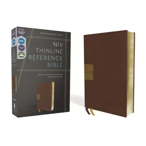 Niv, Thinline Reference Bible (Deep Study at a Portable Size), Leathersoft, Brown, Red Letter, Comfort Print