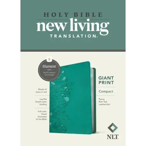 NLT Compact Giant Print Bible, Filament Enabled (Leatherlike, Peony Rich Teal, Red Letter)