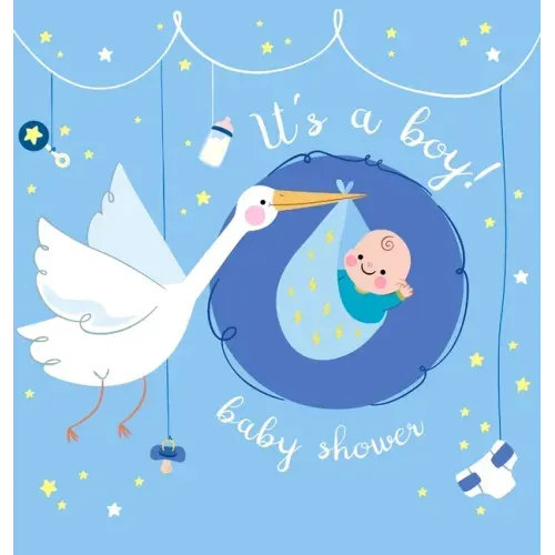 It's a Boy: Baby Shower Guest Book with The Stork Bringing Baby Boy and Blue Theme, Wishes and Advice for Baby, Personalized with Guest Sign In and Gi