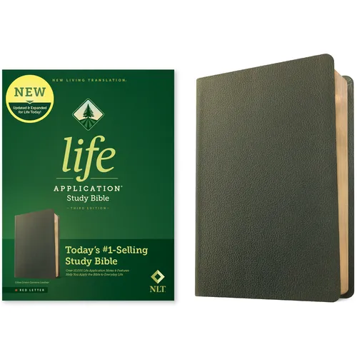 NLT Life Application Study Bible, Third Edition (Genuine Leather, Olive Green, Red Letter)