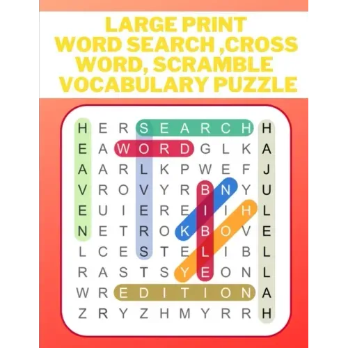 Large print word search, cross word, scramble vocabulary puzzle