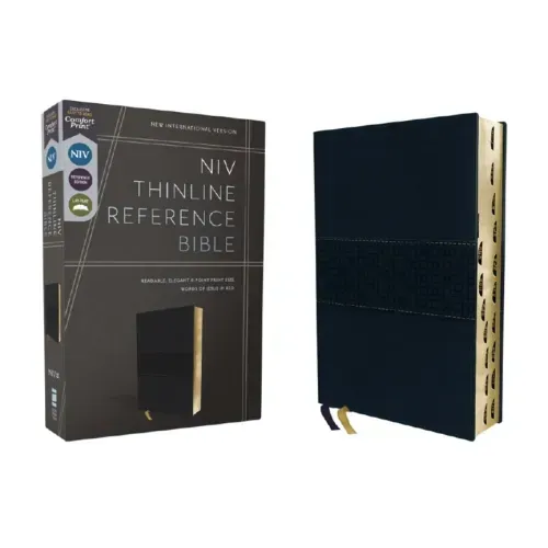 Niv, Thinline Reference Bible (Deep Study at a Portable Size), Leathersoft, Navy, Red Letter, Thumb Indexed, Comfort Print