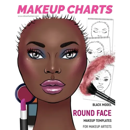 Makeup Charts - Face Charts for Makeup Artists: Black Model - ROUND face shape