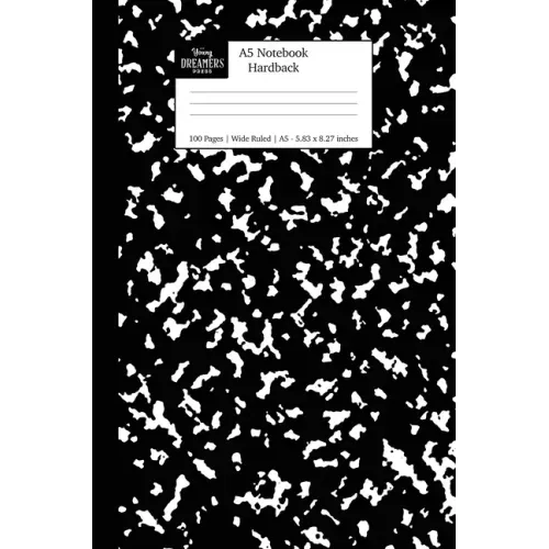 A5 Notebook Hardback: Black Marble Wide Rule Journal