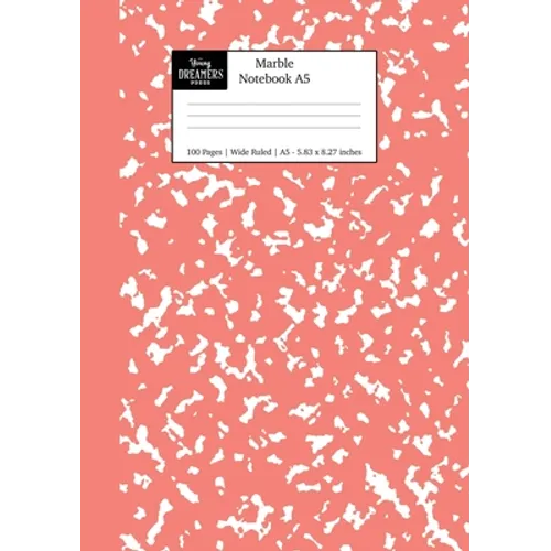 Marble Notebook A5: Coral Pink Marble Wide Ruled Journal