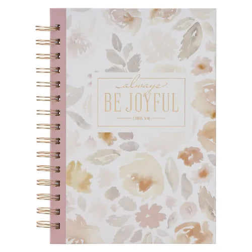 Christian Art Gifts Inspirational Journal, Be Joyful Wide Ruled Notebook, 1 Thess. 5:16 Bible Verse, Dusty Mauve, 192 Lined Pages W/Scripture, (8.4" X - Spiral