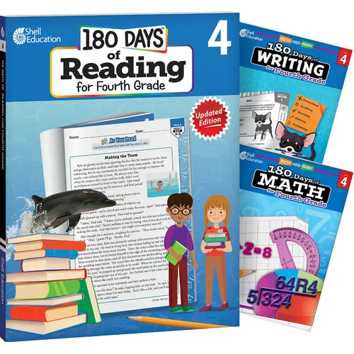 180 Days(tm) Reading, Writing and Math for Grade 4: 3-Book Set: Practice, Assess, Diagnose