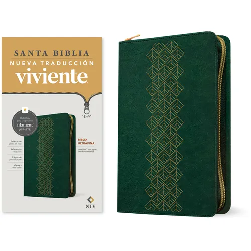Biblia Ultrafina Ntv de Zíper, Con Filament (Sentipiel, Verde Esmeralda, Letra Roja)