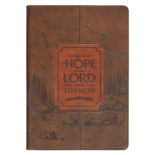 Christian Art Gifts Classic Journal Those Who Hope in the Lord Is. 40:31 Bible Verse, Inspirational Scripture Notebook, Ribbon Marker, Brown Vegan Lea