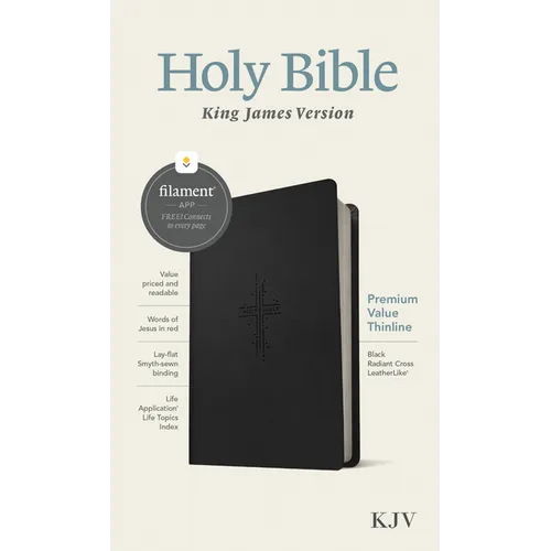 KJV Premium Value Thinline Bible, Filament Enabled (Leatherlike, Black Radiant Cross, Red Letter)