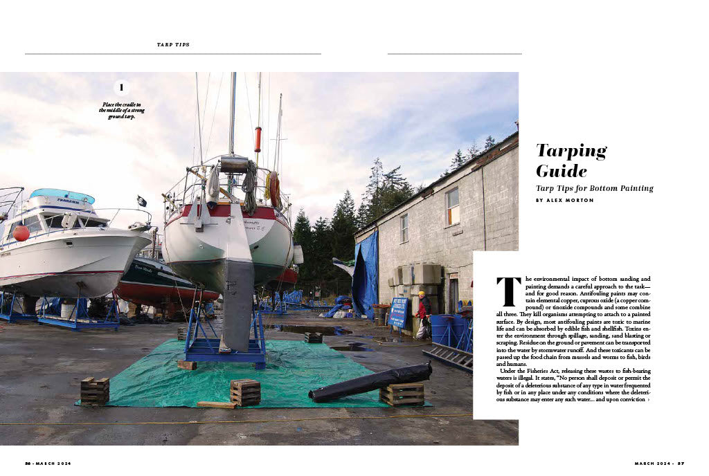 Pacific Yachting - March 2024: Peace & Quiet At Tumbo Island, Tarp Tips For Bottom Painting, Find Your Own Solitude, Keeping It Simple, Wooden Boatbuilding & More!