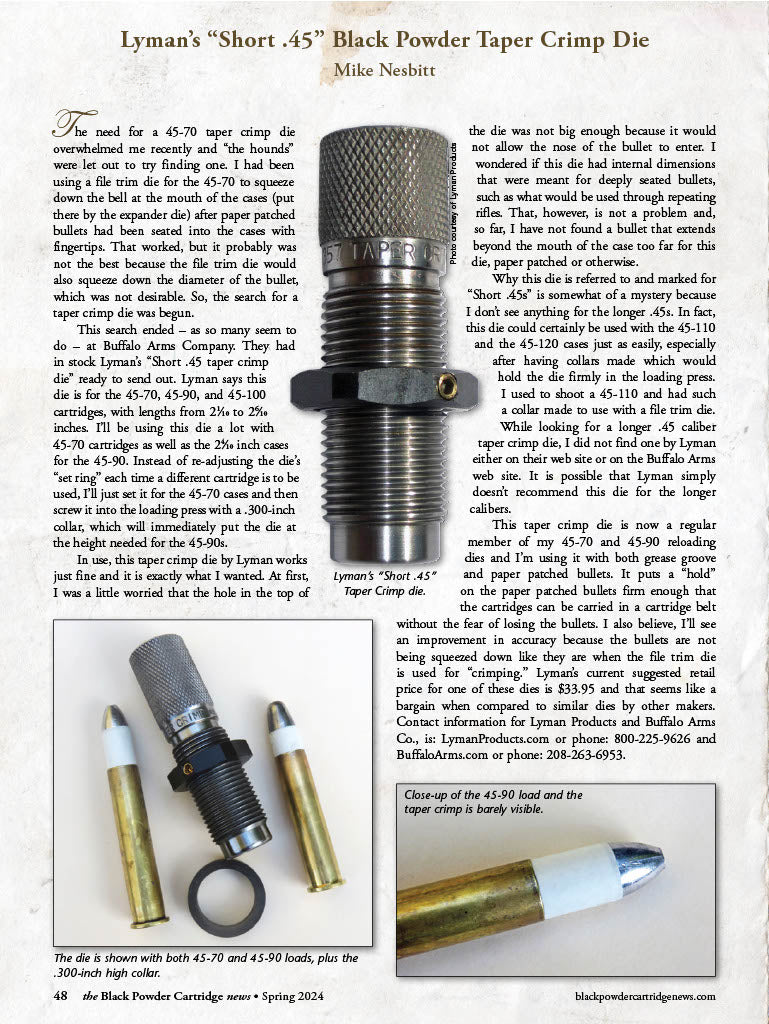 Black Powder Cartridge News - Spring 2024: Remembering Miles Gilbert, Boss Buffalo Hunter Jim White, Reading The Wind, Remington-Type Revolving Carbine, 1894 Cimarron Short Rifle Review & More!
