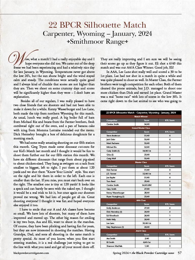 Black Powder Cartridge News - Spring 2024: Remembering Miles Gilbert, Boss Buffalo Hunter Jim White, Reading The Wind, Remington-Type Revolving Carbine, 1894 Cimarron Short Rifle Review & More!