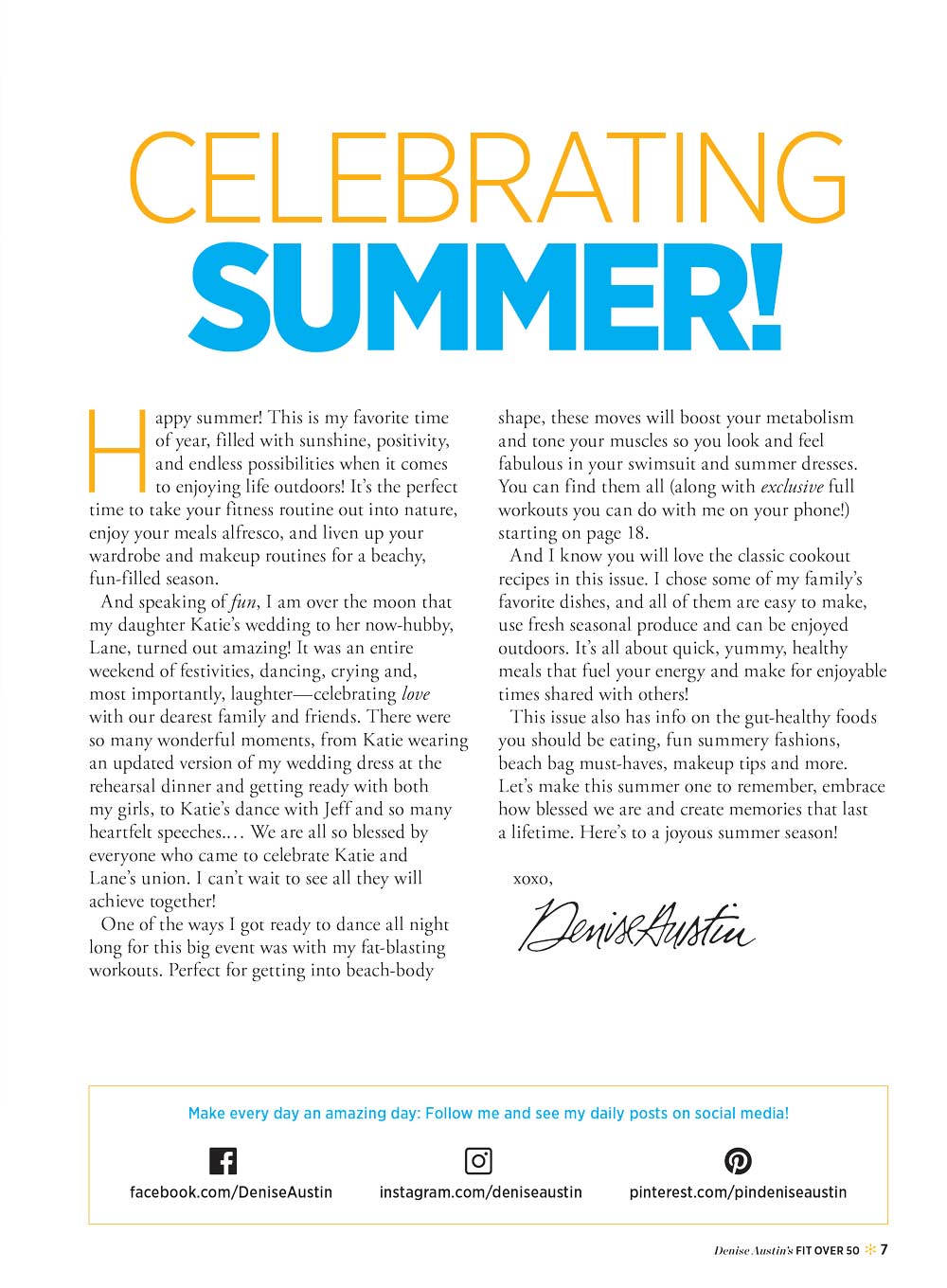 Denise Austin's Fit Over 50 - Summer 2024: Beach Body Issue, Strength, Cardio & Outdoor Workouts, 24 Backyard Nutritious Recipes, Banish Bloat, Natural Makeup, Denise's Beach Bag, Hormones & More!