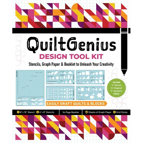 Quiltgenius Design Tool Kit: Stencils, Graph Paper & Booklet to Unleash Your Creativity; Easily Draft Quilts & Blocks; (1) 8" X 10" Stencil, (4) 4"