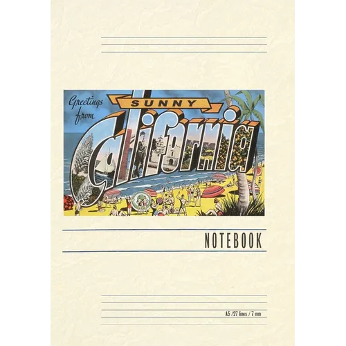Vintage Lined Notebook Greetings from Sunny California Beach Scene
