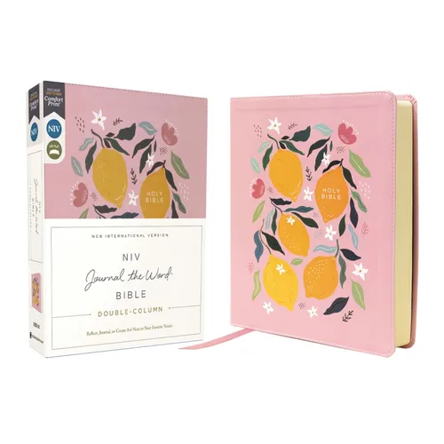 Niv, Journal the Word Bible (Perfect for Note-Taking), Double-Column, Leathersoft, Pink, Red Letter, Comfort Print: Reflect, Take Notes, or Create Art