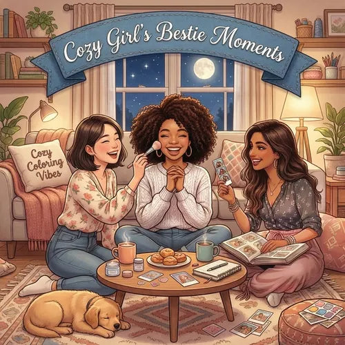 Cozy Girl's Bestie Moments: Fun Bold Line Nostalgic Eras Adult Comfy Coloring Book Timeless Vintage Aesthetic Hygge Moments & Cute Calming Lifestyle S