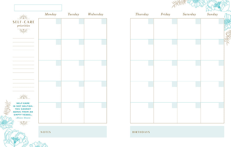 Self-Care 12-Month Undated Planner Hardcover Book