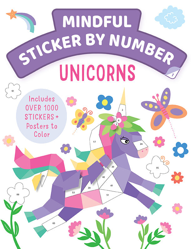 Mindful Sticker By Number: Unicorns Softcover Book