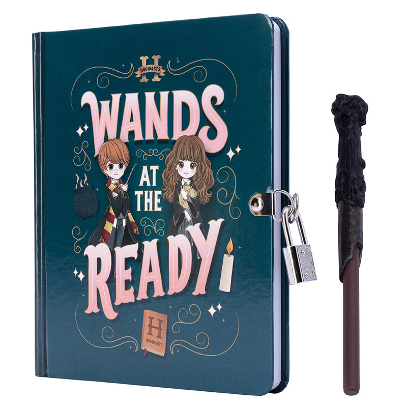 Harry Potter: Wands at the Ready Lock & Key Diary Hardcover Book