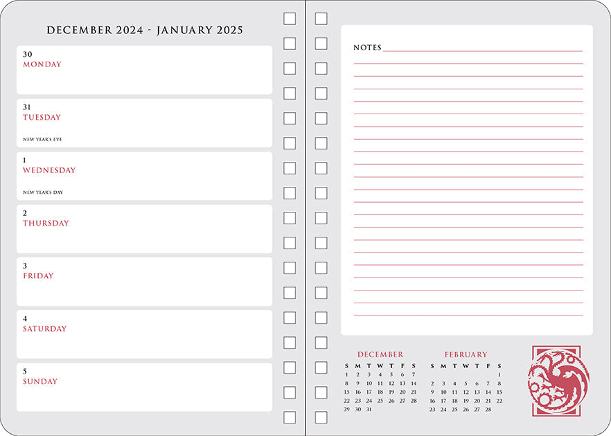 2025 House of the Dragon 13-Month Weekly Planner Hardcover Book