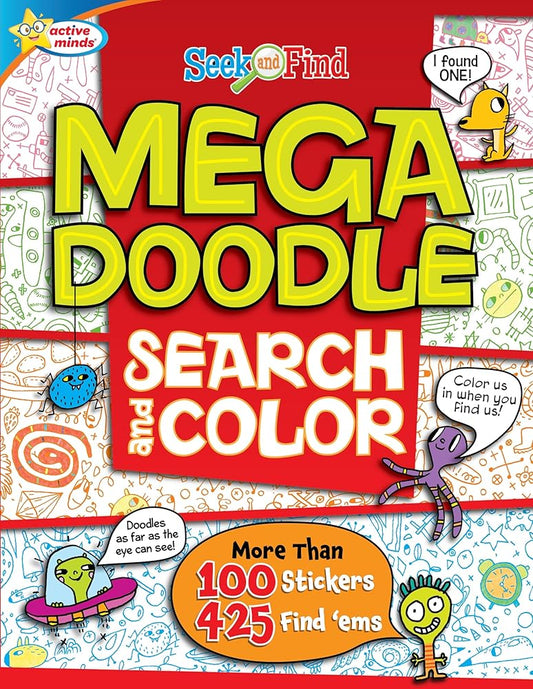 Active Minds - Mega Doodle Search and Color Seek and Find Activity Book - Over 425 Find 'Ems and 100 Stickers Included!