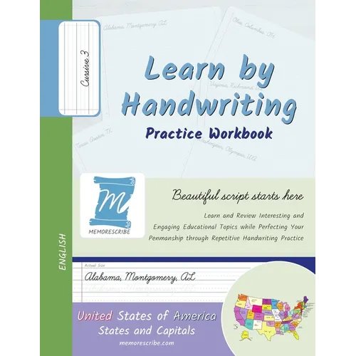 Handwriting Practice Workbook - United States of America, States and Capitals - Cursive, Level 3: Learn by Handwriting - Children and Adults - USSC3PE