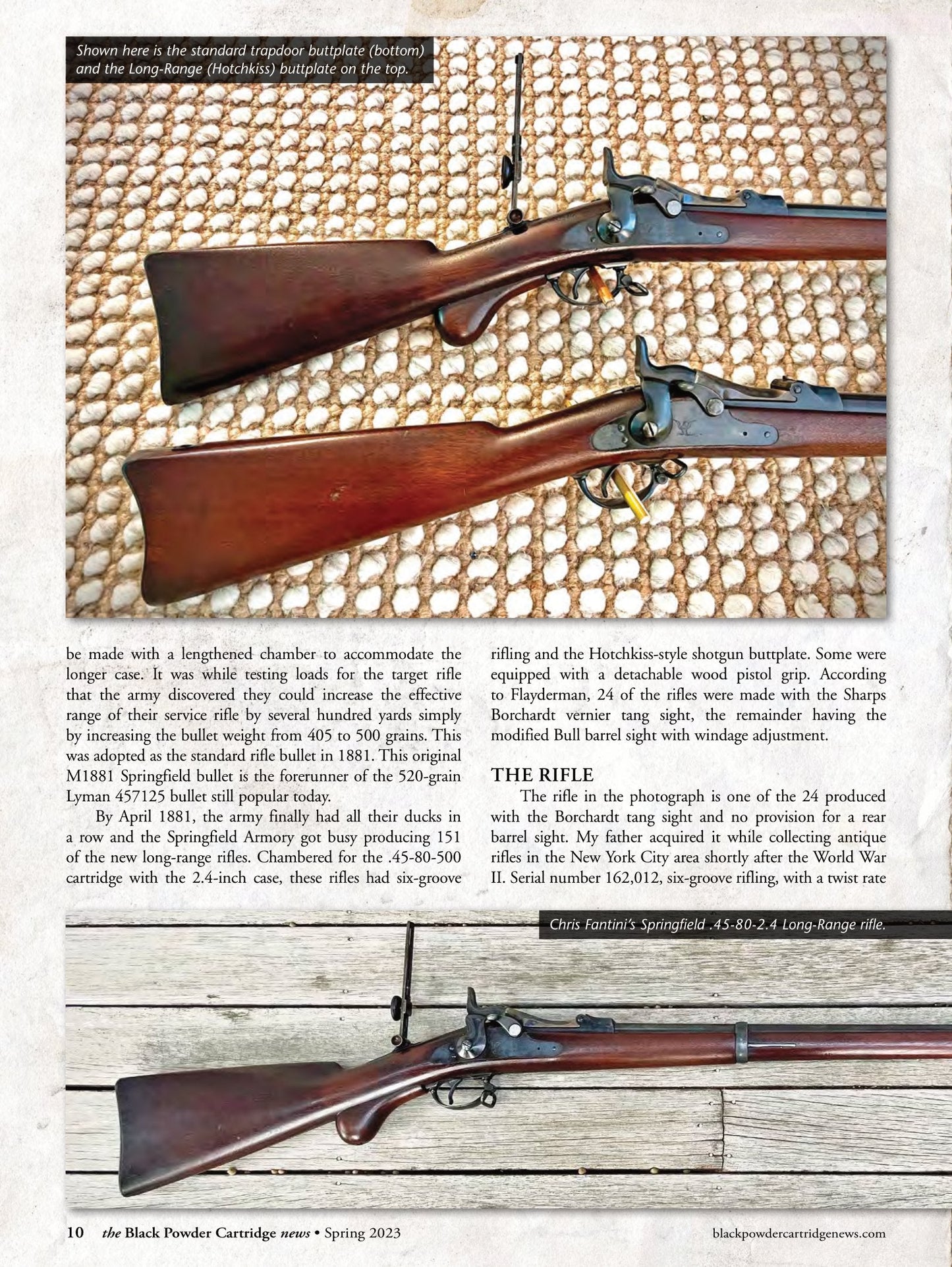 Black Powder Cartridge News Spring 2023 - Smith Carbine Accuracy Test, Springfield Long-Range Rifle, North-West Mounted Police Mills Belt, Wartime Cartridge Cases, SK Long Range .22 Ammunition!