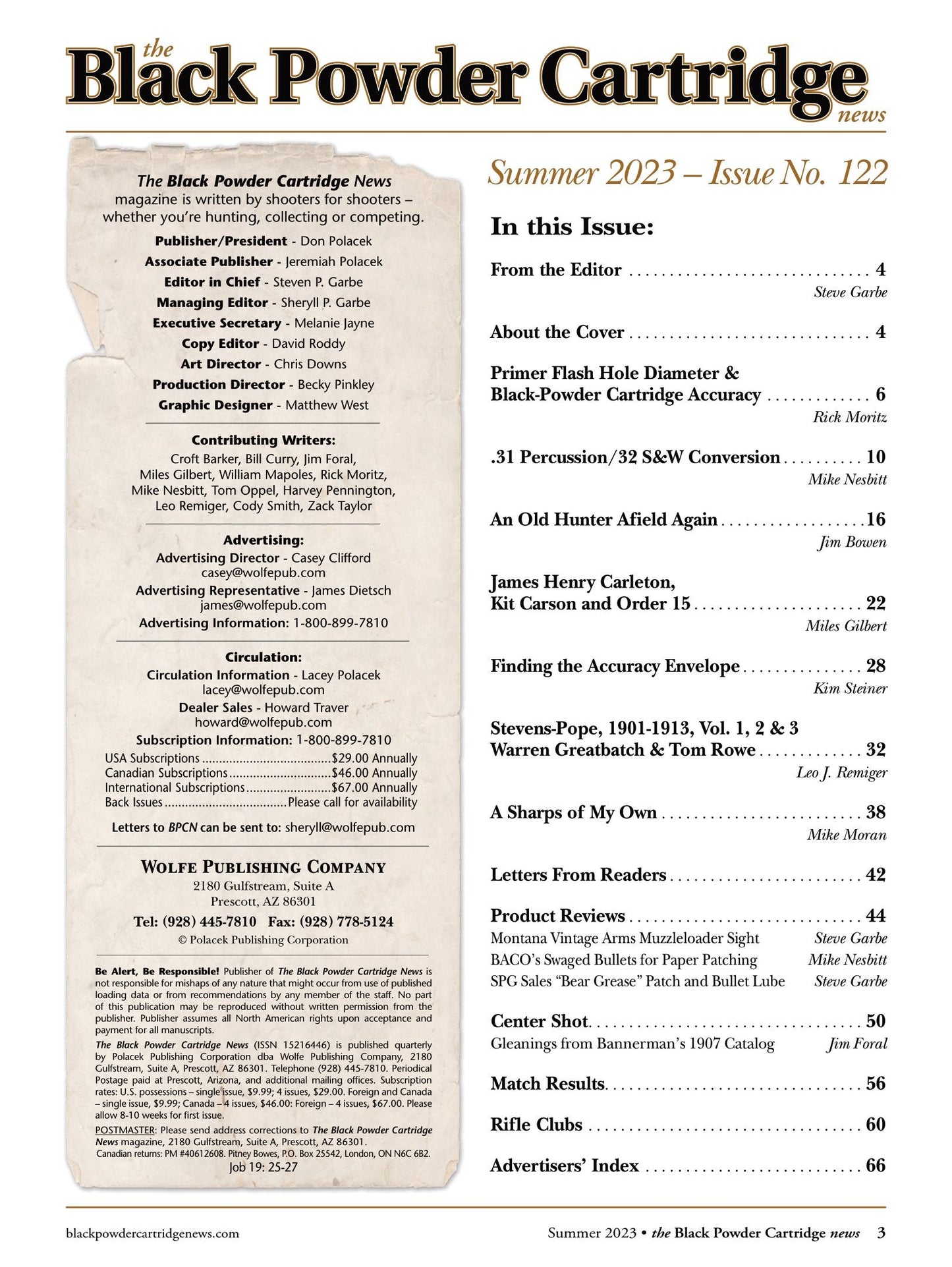 Black Powder Cartridge News Summer 2023 - Finding The Accuracy Envelope, James Henry Carleton, Stevens-Pope Books, Primer Flash Hole Diameter, BPC Accuracy, An Old Hunter Afield Again & Reviews!