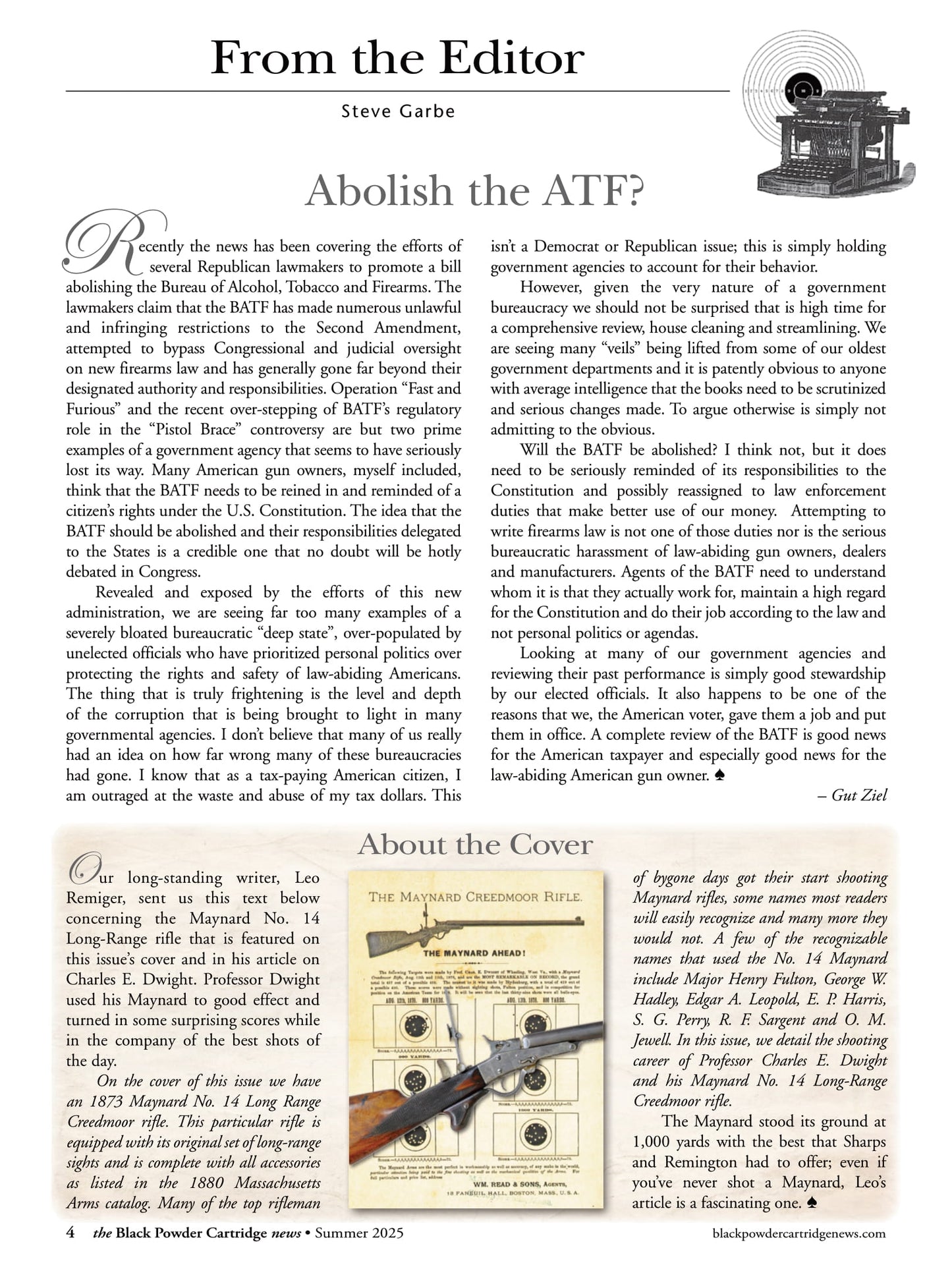 Black Powder Cartridge News - Summer 2025: The Schuetzen, Tips & Techniques For Accuracy, The .22 BPCR Silhouette, Quilted Zipper Rifle Case Reviews, Professor Charles E. Dwight & More!