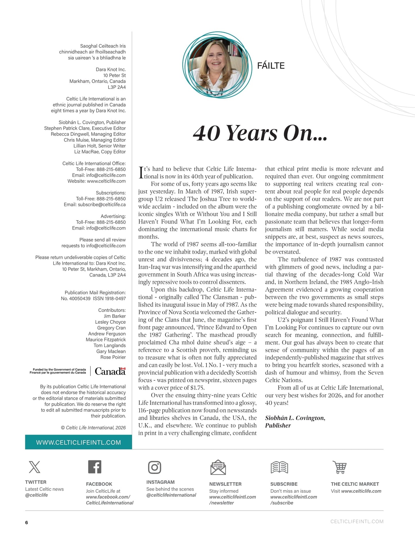 Celtic Life International - Winter 2026: The Celtic Conversation, Celtic Life Celebrates 40 Years, Remembering Sinéad, Scotland’s Rosslyn Chapel, Bretagne’s Coastline, Photographer Barry McCall & More