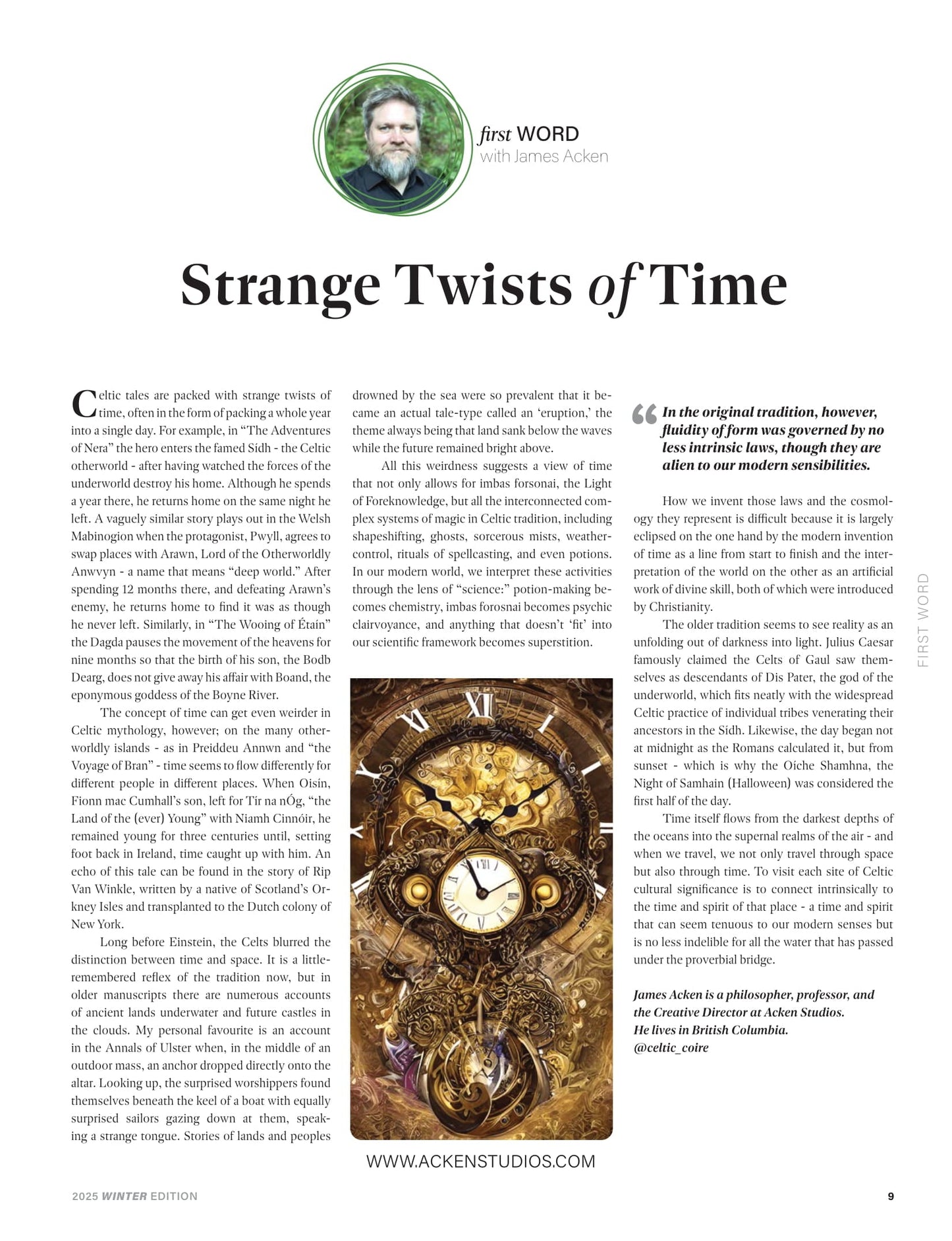 Celtic Life International - Winter 2025: The Hourglass, Across The Emerald Isle, Heather O' Neill, James Marsters, Donal Skehan, Jamie Ferguson, Carl Jung, Bette MacDonald, Fiona Maclean & More!