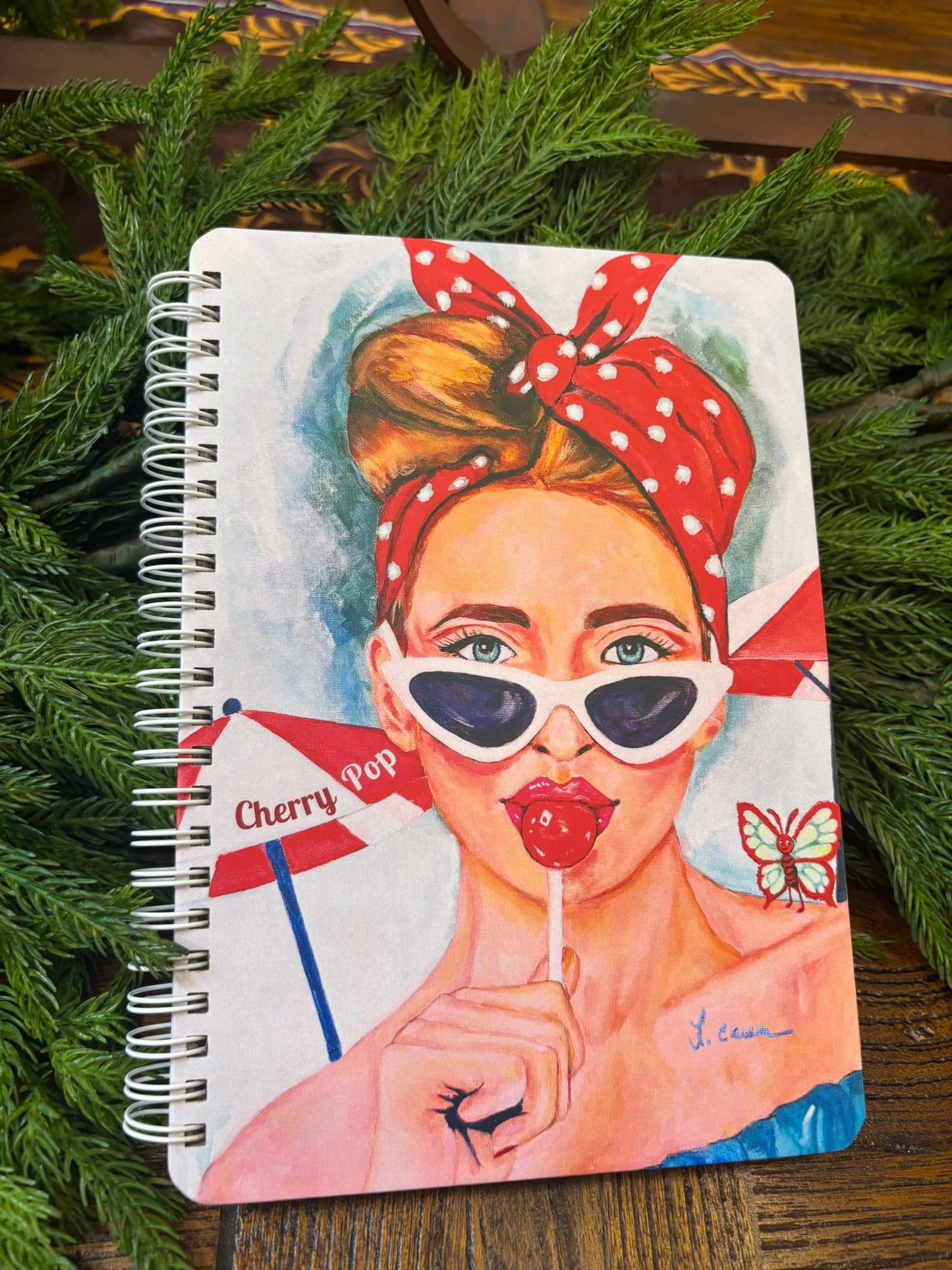 Cherry Pop Lined Hardcover Journal for Women -  Retro Style Colorful Notebook