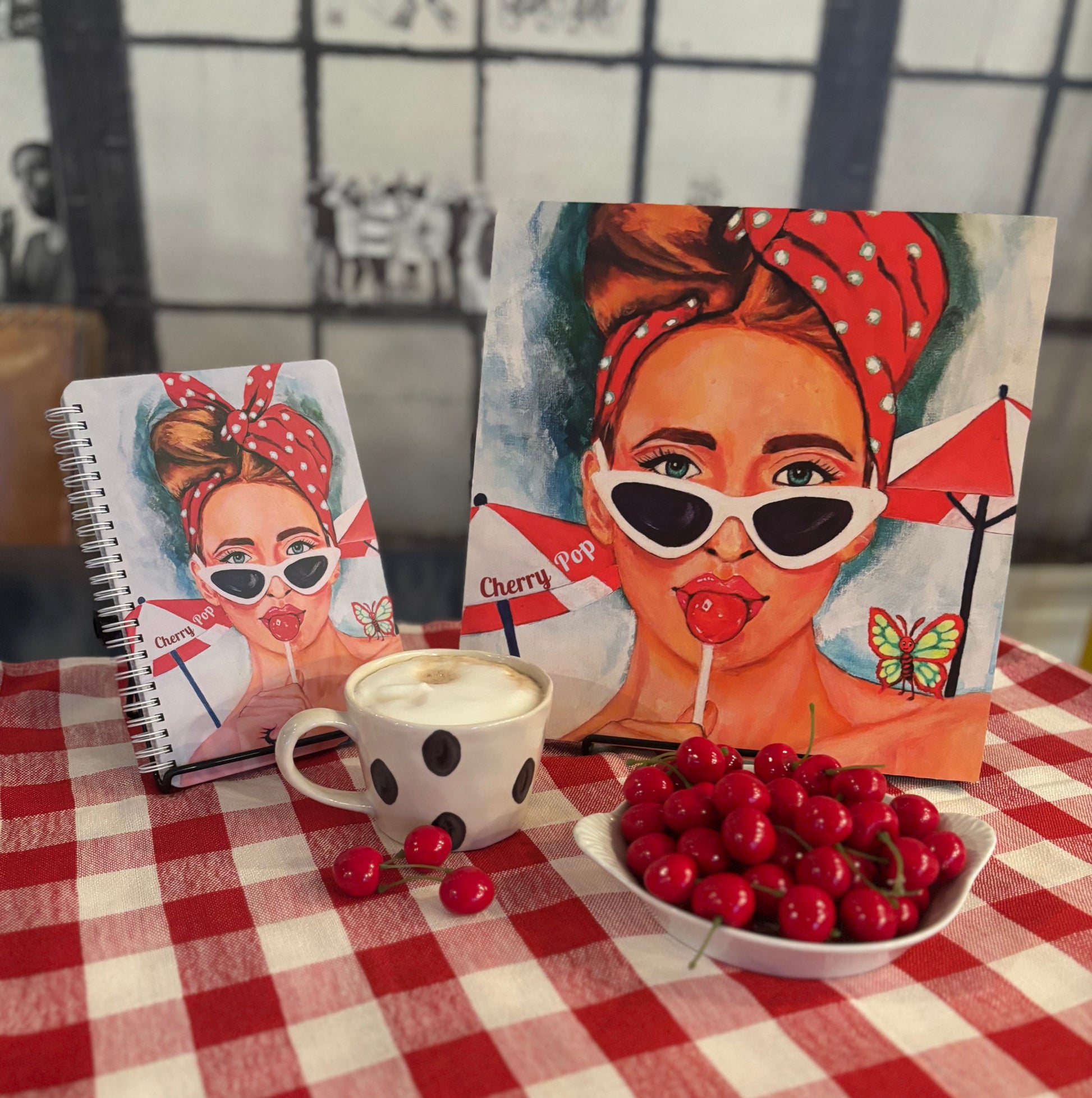 Cherry Pop Lined Hardcover Journal for Women -  Retro Style Colorful Notebook