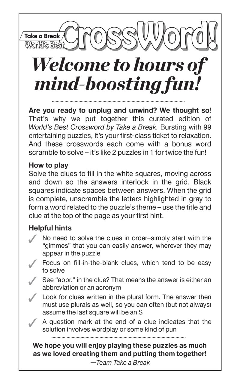 World's Best Puzzle - Crossword 26.01.02: Over 99 Puzzles & Bonus Scrambles, Solve Anywhere, Relax & Unwind, Great For Travel, Brain Booster & More!